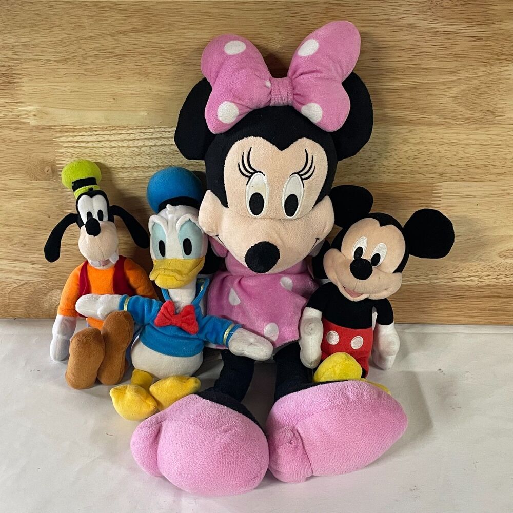Disney Mickey Minnie Donald Duck Goofy Plush Stuffed Animal Lot of 4